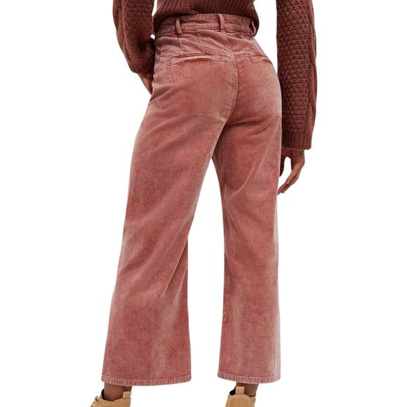 Pilcro Corduroy High Rise Cropped Wide Leg Pants Dusty Rose Orange Women’s 24 - Picture 2 of 15